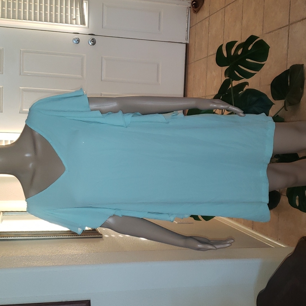 I.ner cascading ruffles vneck semi sheer mini shift dress/tunic